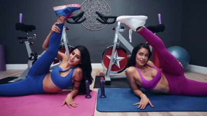 yoga and dildo-cycling in an amazing colorful video